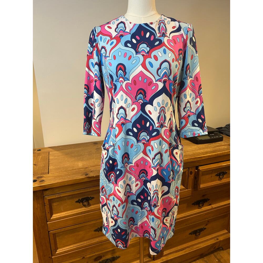 JMcLaughlin Sz M Catalina Cloth Catalyst Sheath Psychedelic 3/4 Sleeve Pockets